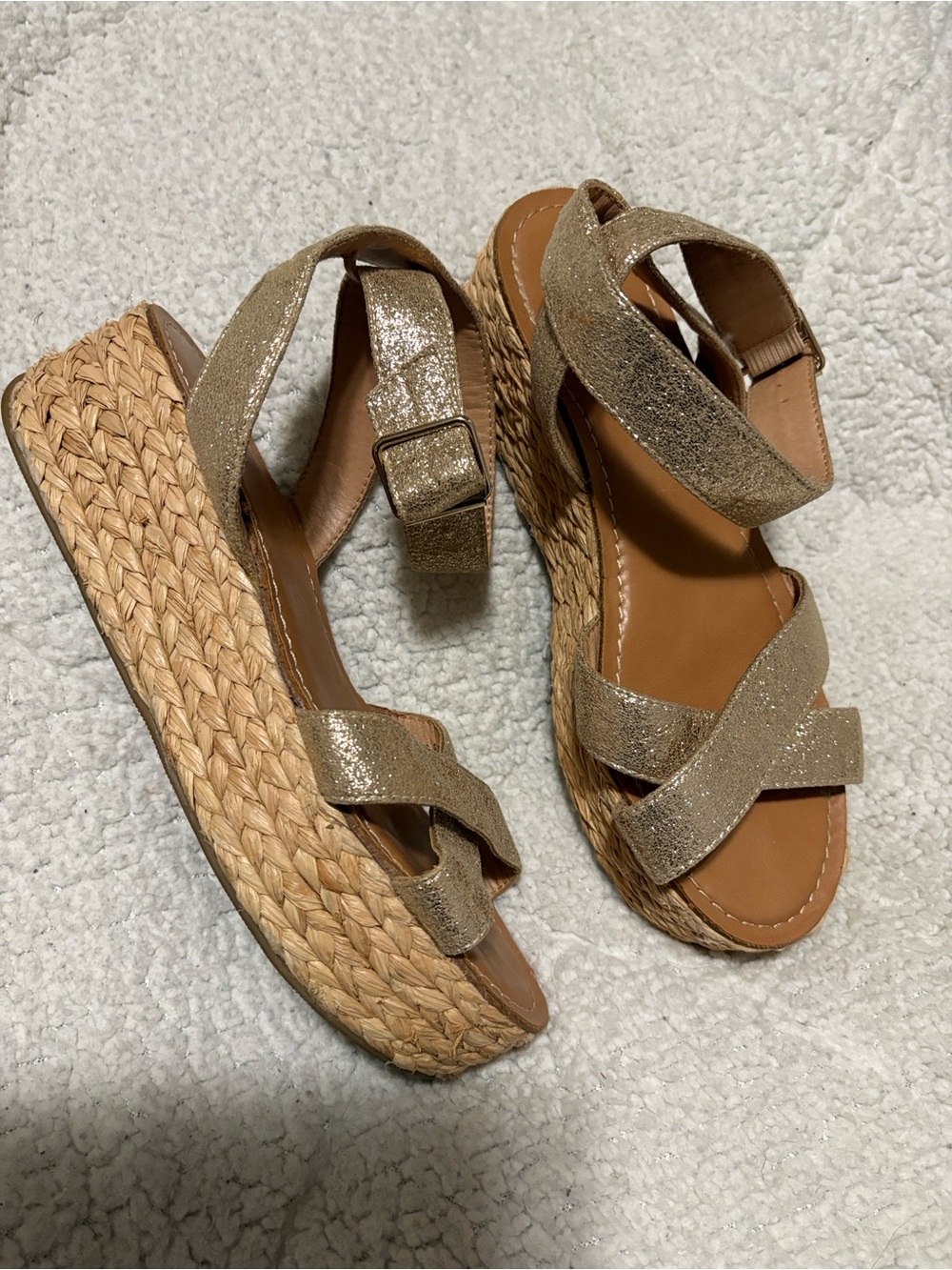 Chinese Laundry Gold Espadrille Platform Sandals with Ankle Strap